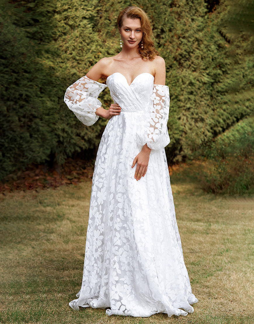 Luolandi Off The Shoulder Long Sleeves Wedding Dress Floor Length Beautiful