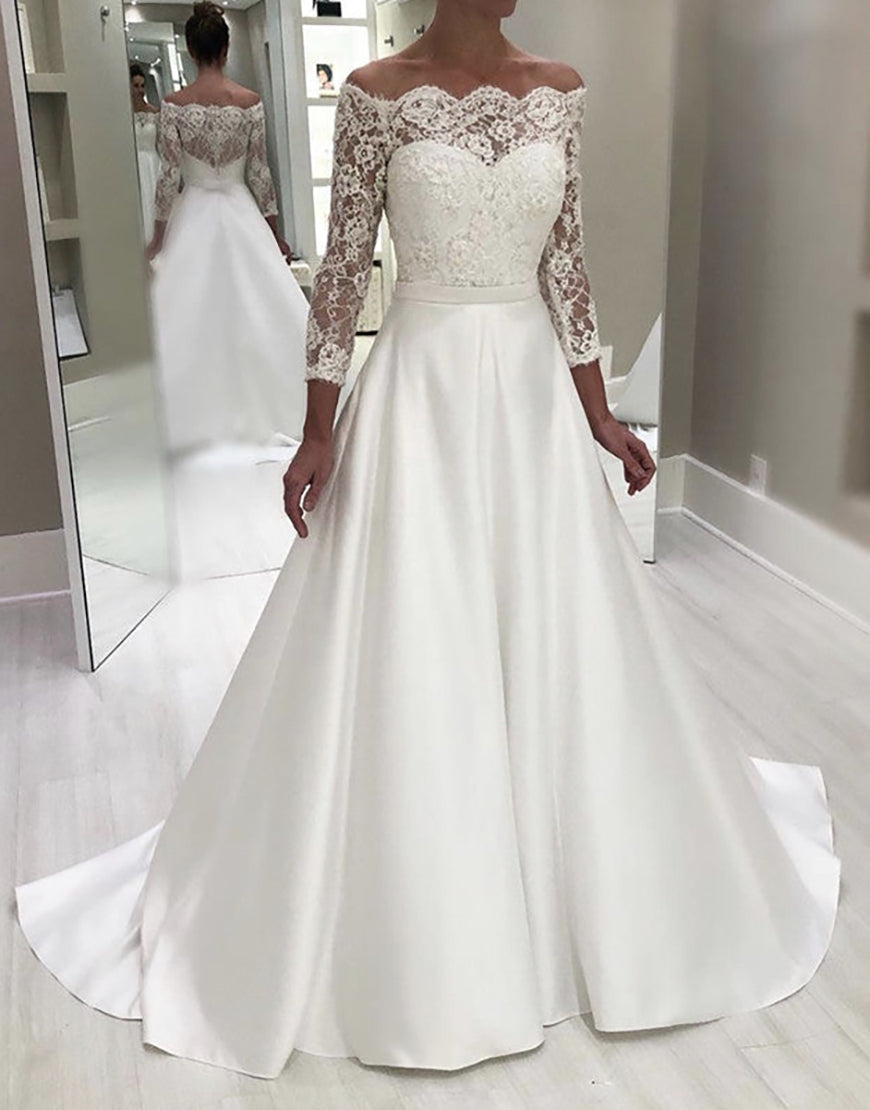 Luolandi A Line Off the Shoulder Bridal Dress Floor Length Wedding Dresses