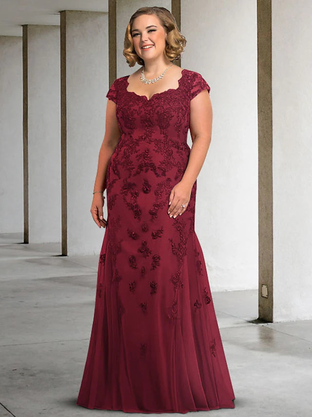 Luolandi A-Line Mother of the Bride Dress Luxurious Plus Size Elegant Scoop Neck Floor Length Lace Tulle Sleeveless