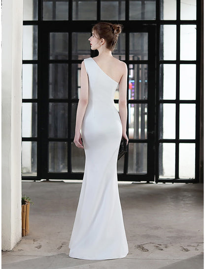 Mermaid / Trumpet Evening Gown Sexy Dress Wedding Guest Floor Length Sleeveless One Shoulder Stretch Satin