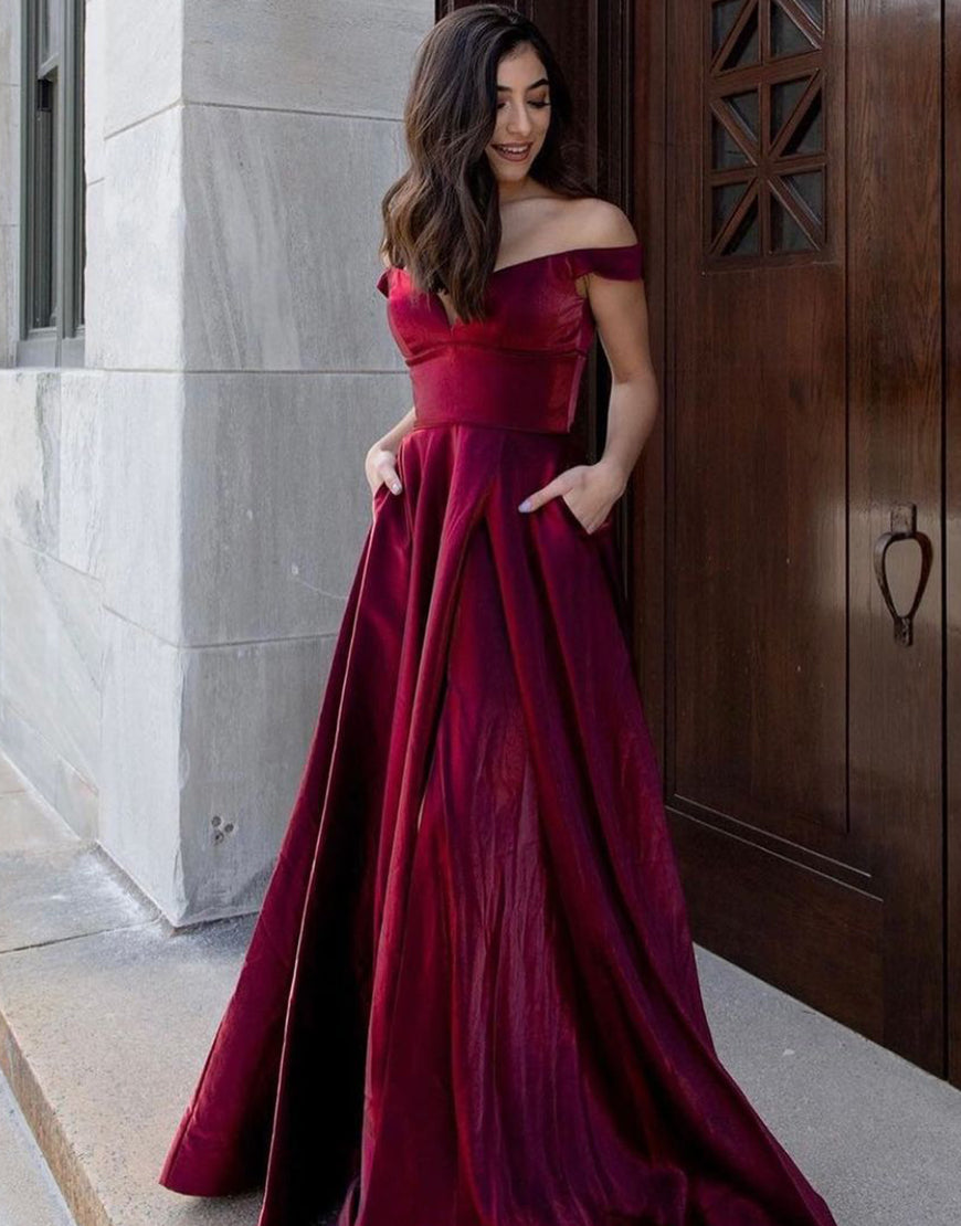 Luolandi Burgundy A-Line Long Off the Shoulder Prom Dress Sexy Evening Dresses