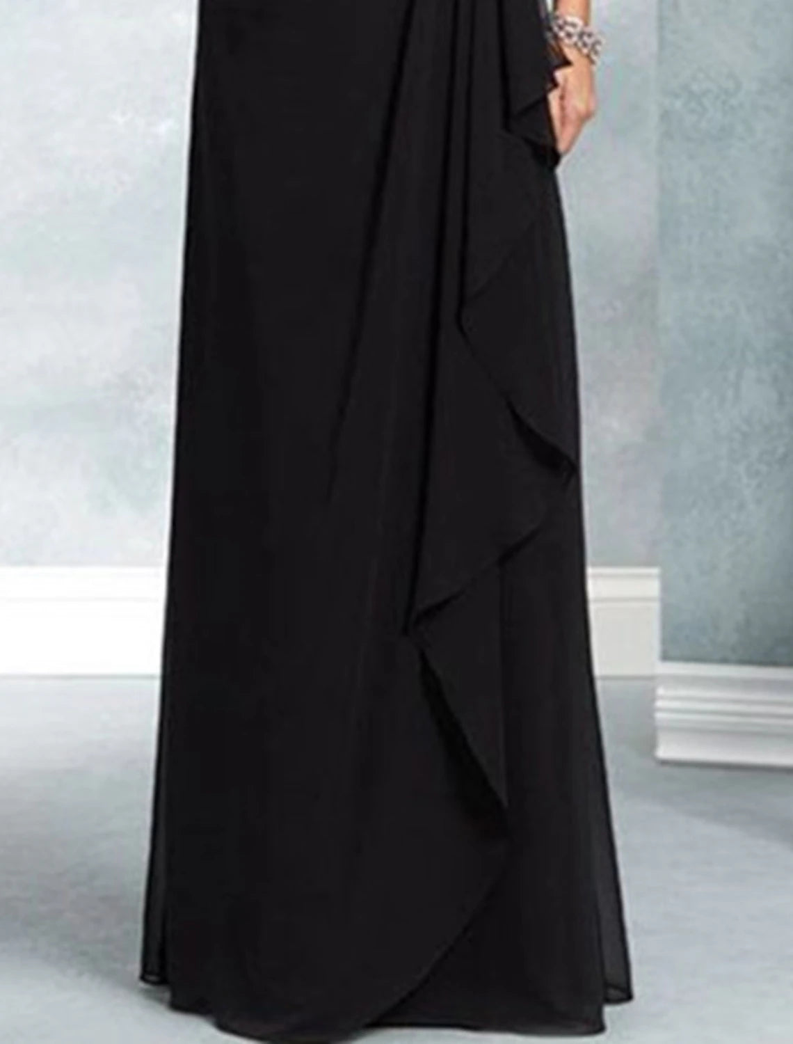 Luolandi A-Line Mother of the Bride Dress Wedding Guest Elegant Jewel Neck Floor Length Chiffon Lace 3/4 Length Sleeve with Appliques