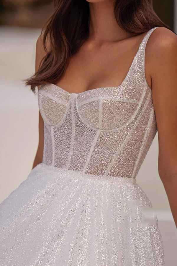 Luolandi Sequin A-shaped Sweetheart Thin Shoulder Strap Fantasy Wedding Dress Sparkly
