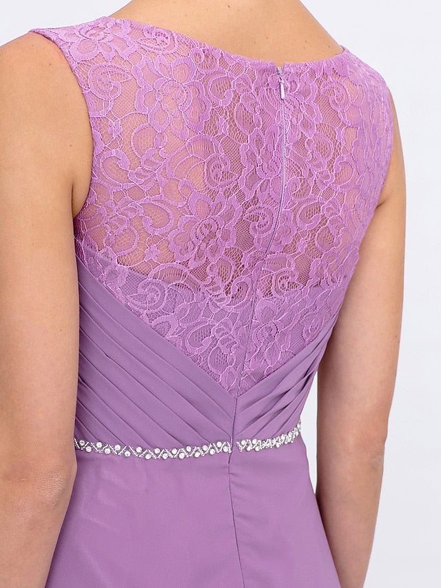 Luolandi Two Piece Ball Gown A-Line Mother of the Bride Dress Formal Church Convertible Dress High Low See Through Illusion Neck Asymmetrical Chiffon Lace 3/4 Length Sleeve