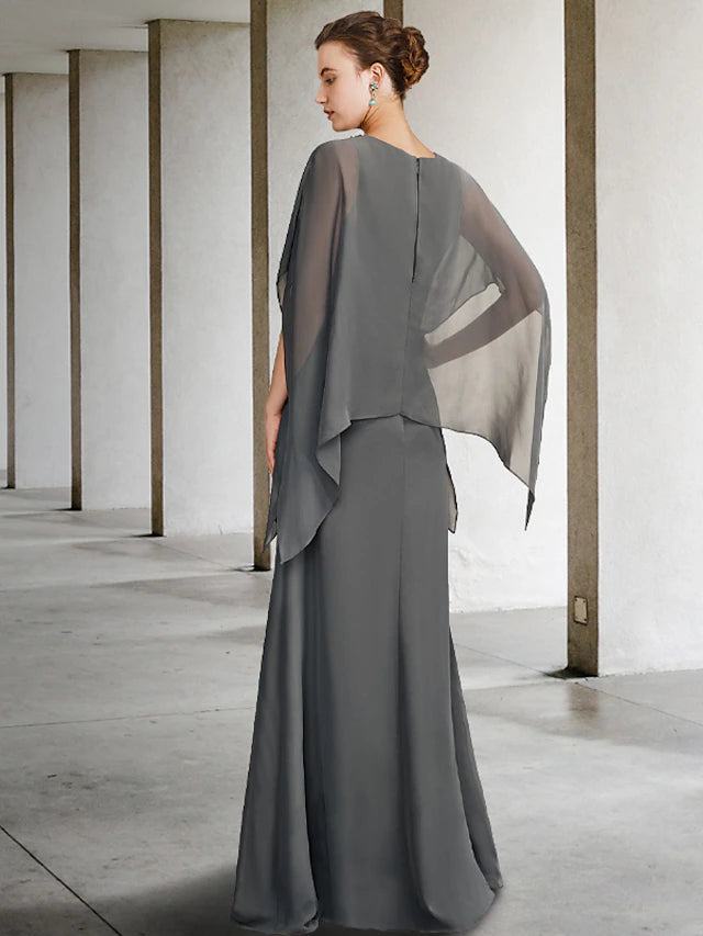 Luolandi A-Line Mother of the Bride Dress Luxurious Elegant V Neck Floor Length Chiffon Sleeveless Shawls with Beading