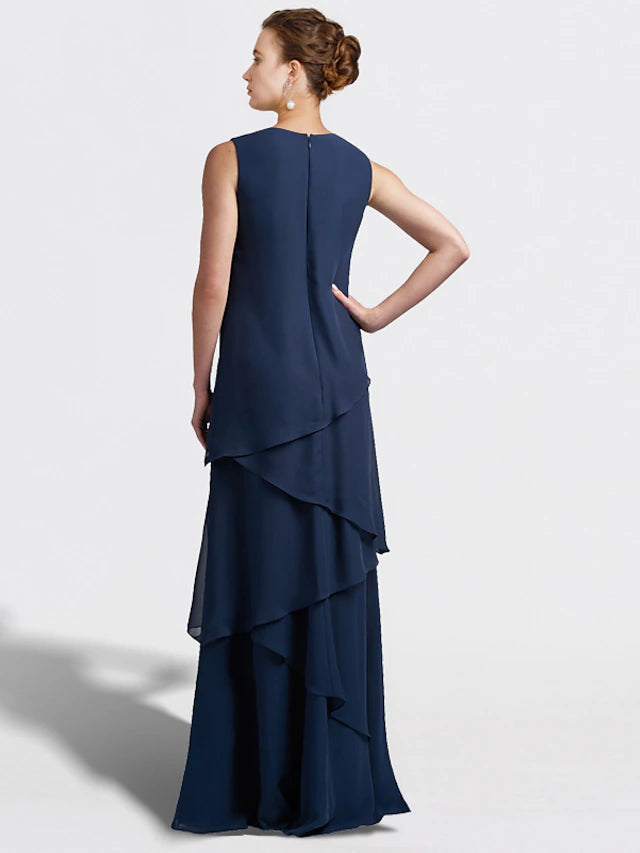 Luolandi Two Piece A-Line Mother of the Bride Dress Plus Size Elegant V Neck Floor Length Chiffon Sleeveless Wrap Included