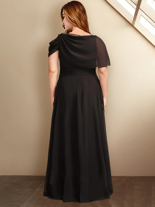 Luolandi A-Line Plus Size Curve Mother of the Bride Dresses Elegant Dress Formal Floor Length Sleeveless Jewel Neck Chiffon