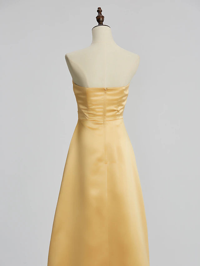 Luolandi Sheath / Column Bridesmaid Dress Strapless Sleeveless Wrap Included Floor Length Satin