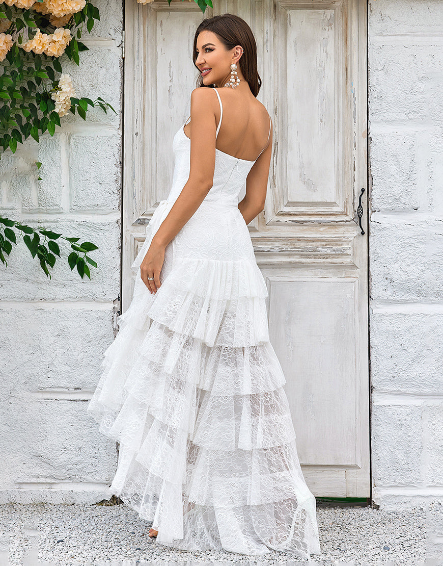 Luolandi Ivory Lace Asymmetrical Detachable Train Boho Wedding Dress Sexy