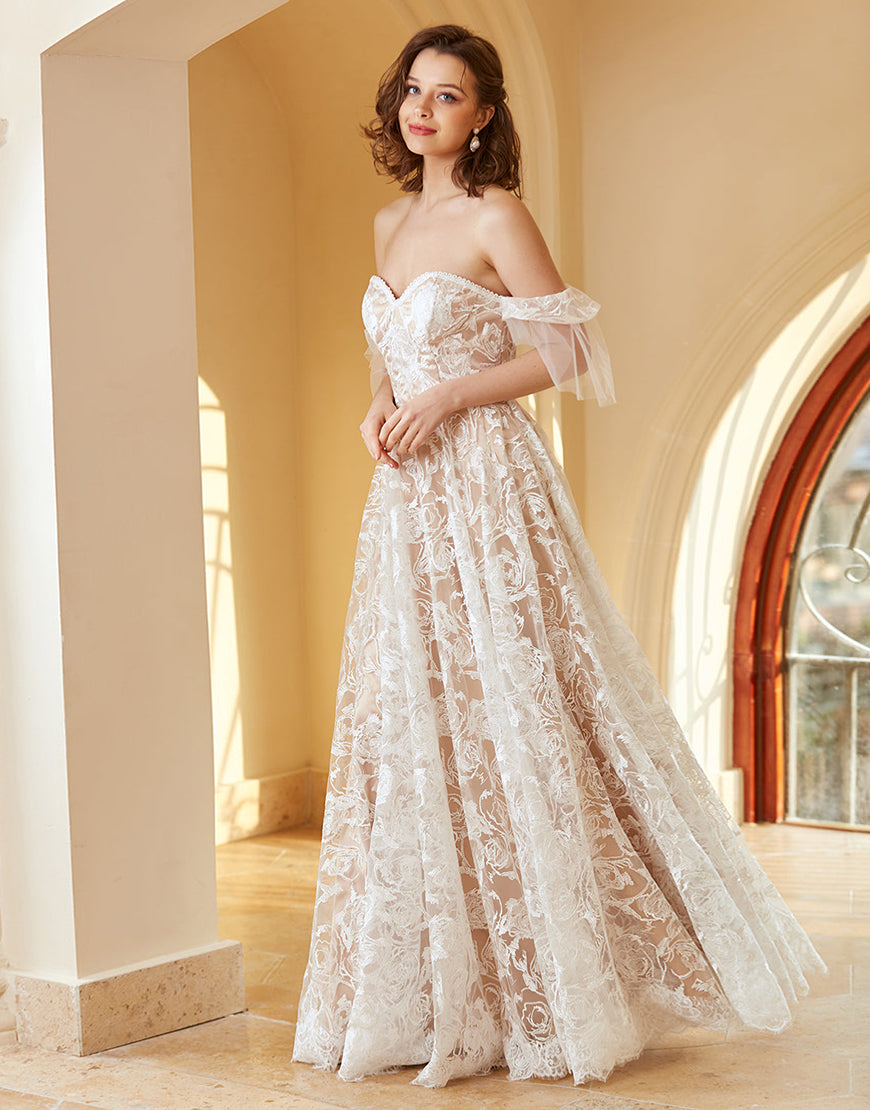 Luolandi Gorgeous A Line Off the Shoulder Lace Wedding Dress Beautiful Sexy