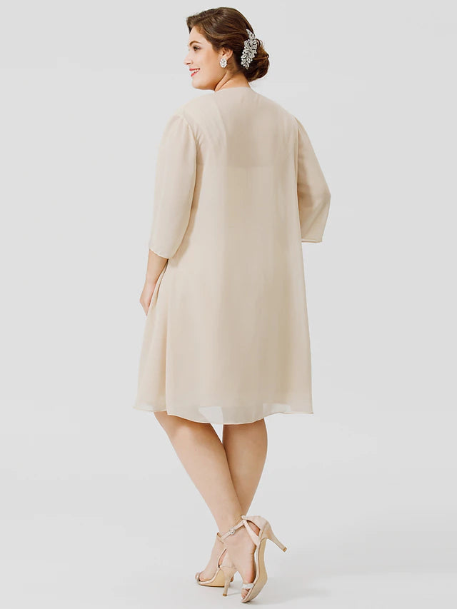 Luolandi Sheath / Column Mother of the Bride Dress Plus Size Elegant Straps Knee Length Chiffon Sheer Lace Sleeveless yes with Criss Cross Beautiful