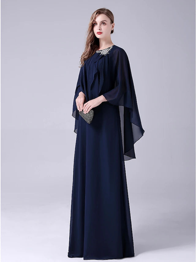 Luolandi A-Line Mother of the Bride Dress Elegant Sweet Jewel Neck Floor Length Chiffon Sleeveless