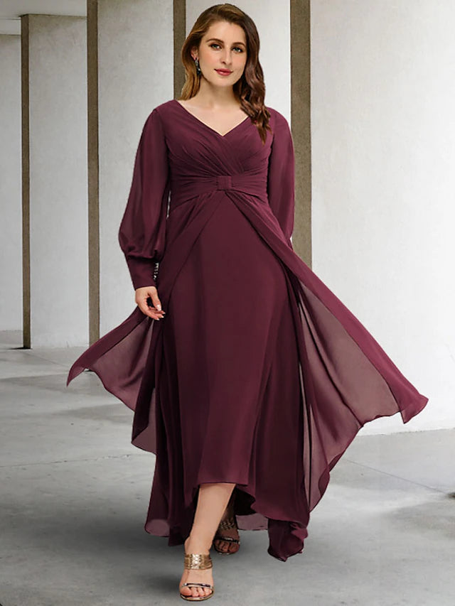 Luolandi A-Line Plus Size Curve Mother of the Bride Dresses Elegant Dress Formal Floor Length Short Sleeve Off Shoulder Chiffon with Pleats