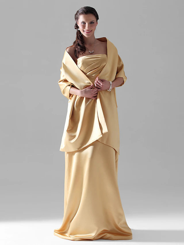 Luolandi Sheath / Column Bridesmaid Dress Strapless Sleeveless Wrap Included Floor Length Satin
