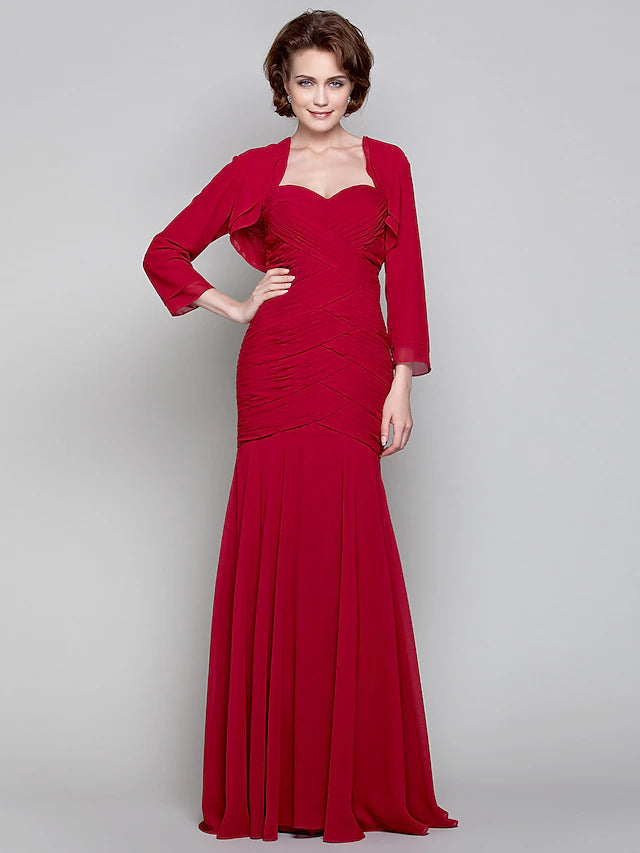 Luolandi Mermaid / Trumpet Mother of the Bride Dress Two Piece Sweetheart Floor Length Chiffon Long Sleeve