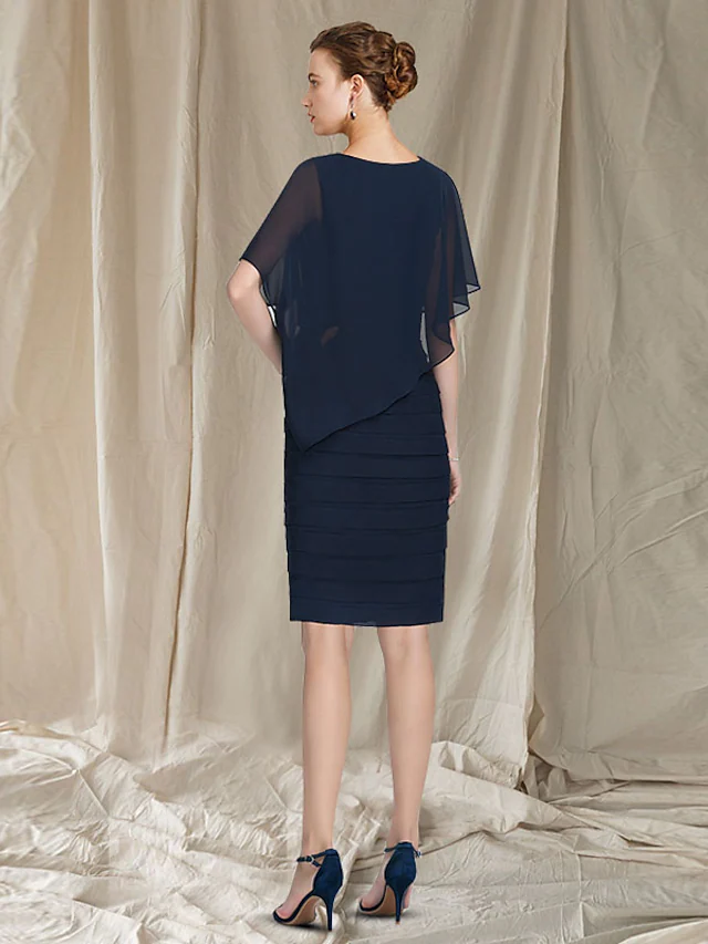 Luolandi Mother of the Bride Dress Elegant Jewel Neck Knee Length Chiffon Sleeveless with Ruffles