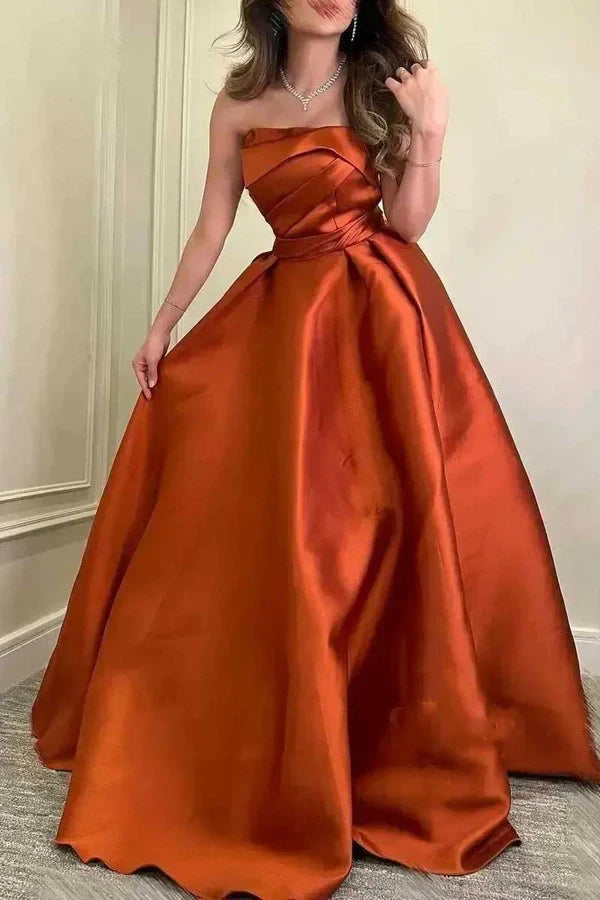 Luolandi A-shaped strapless empire pleated party dance dress Off Shoulder Evening Dresses