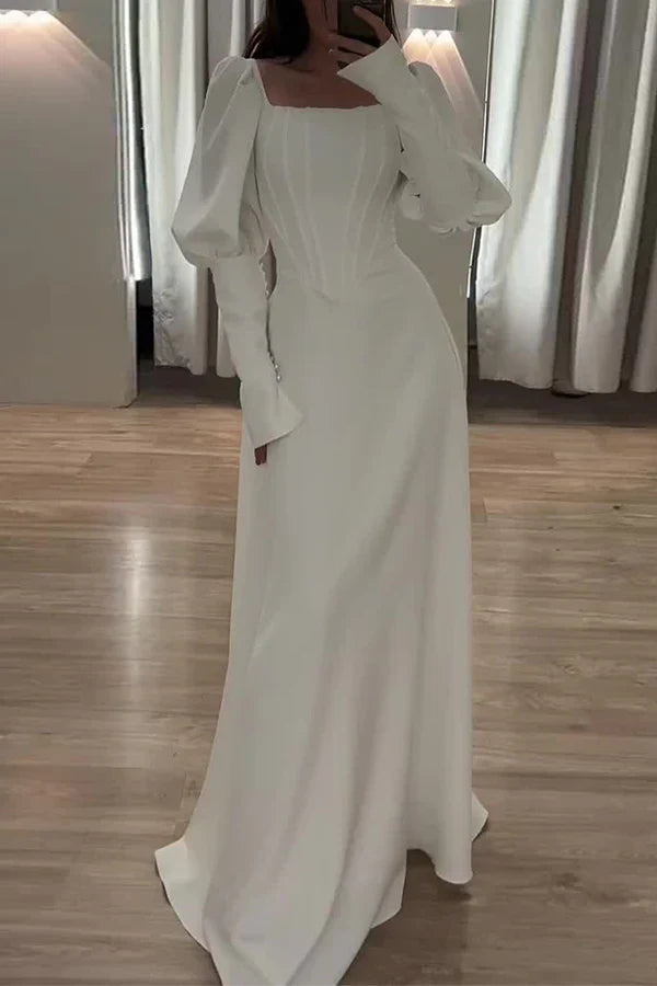 Luolandi Elegant solid color ruffled square collar evening dress Floor Length