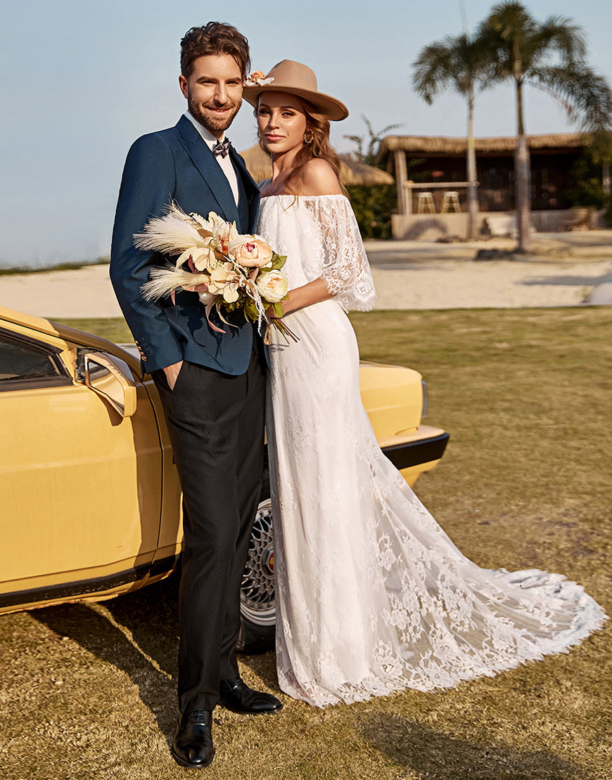 Luolandi Ivory Mermaid Off The Shoulder Lace Boho Wedding Dress Beautiful