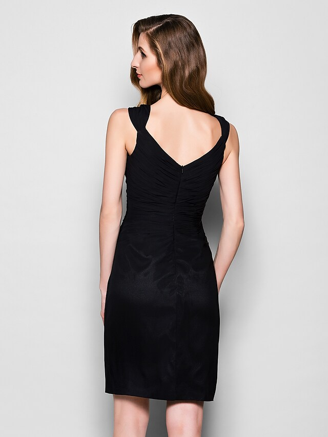 Luolandi Mother of the Bride Dress Straps Knee Length Chiffon Sleeveless with Crystals Black