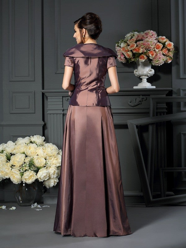 Luolandi A-Line Princess V-neck Bowknot Short Sleeves Long Taffeta Mother of the Bride Dresses Floor Length