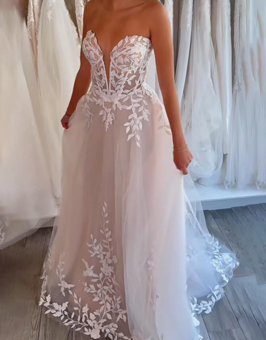 Luolandi A Line Off The Shoulder Lace Applique Wedding Dress Sexy Beautiful