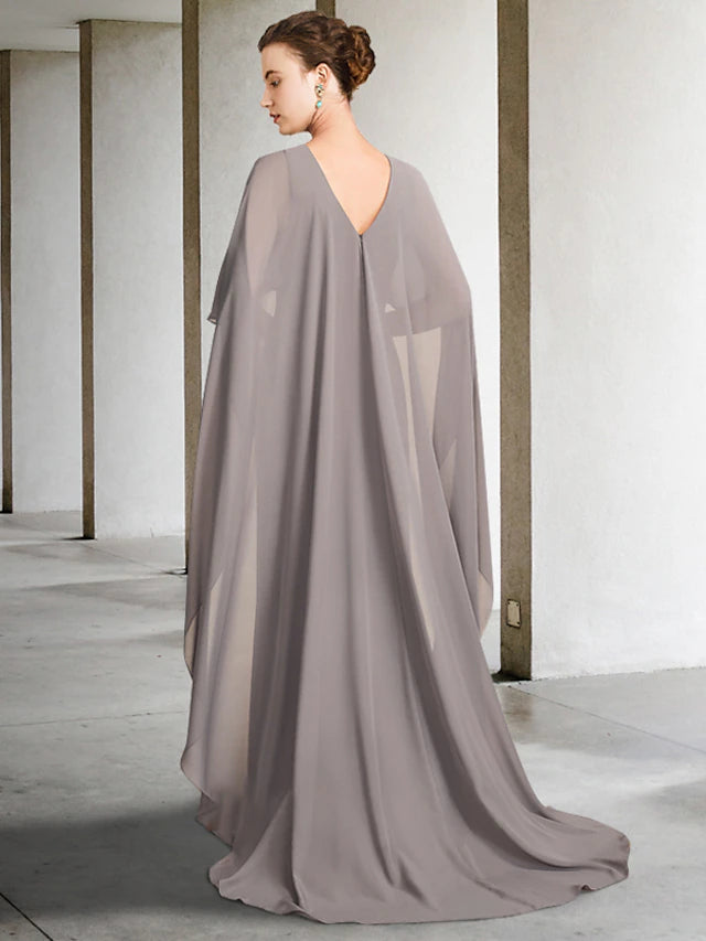 Luolandi A-Line Mother of the Bride Dress Plus Size Elegant Jewel Neck Sweep / Brush Train Chiffon Sleeveless with Split