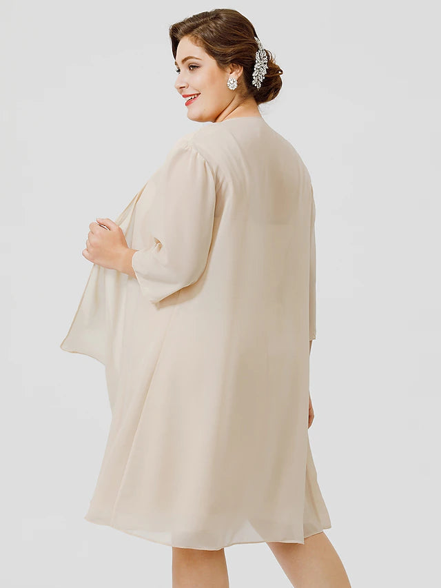 Luolandi Sheath / Column Mother of the Bride Dress Plus Size Elegant Straps Knee Length Chiffon Sheer Lace Sleeveless yes with Criss Cross Beautiful