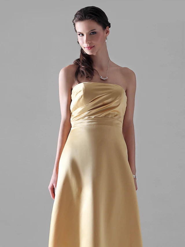 Luolandi Sheath / Column Bridesmaid Dress Strapless Sleeveless Wrap Included Floor Length Satin