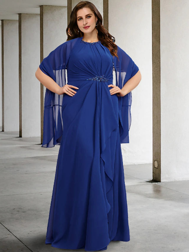 Luolandi Two Piece A-Line Plus Size Curve Mother of the Bride Dresses Elegant Dress Formal Floor Length Sleeveless Jewel Neck Chiffon with Pleats