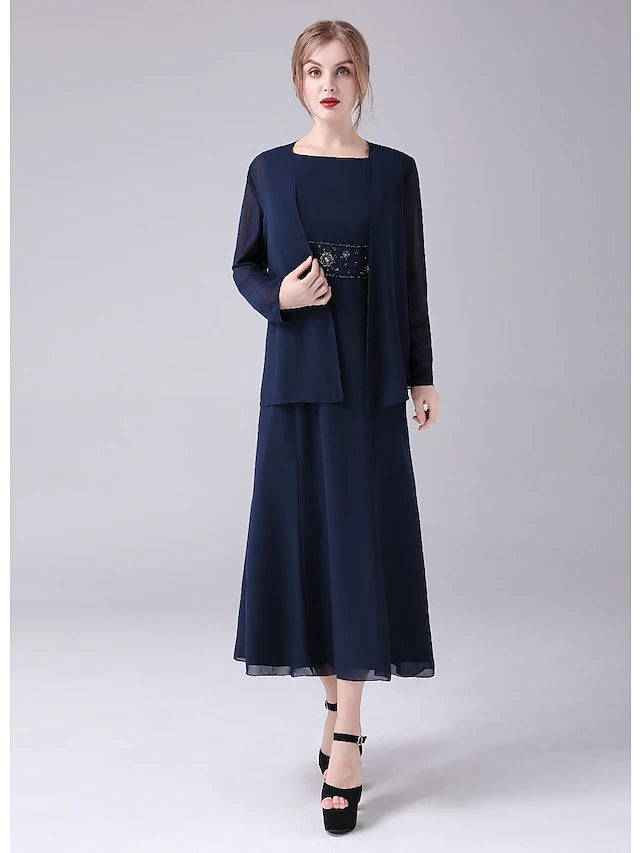 Luolandi A-Line Mother of the Bride Dress Elegant Sweet Jewel Neck Ankle Length Chiffon Sleeveless