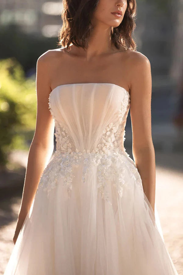 Luolandi A-shaped strapless lace decal rural style wedding dress Off Shoulder Sexy