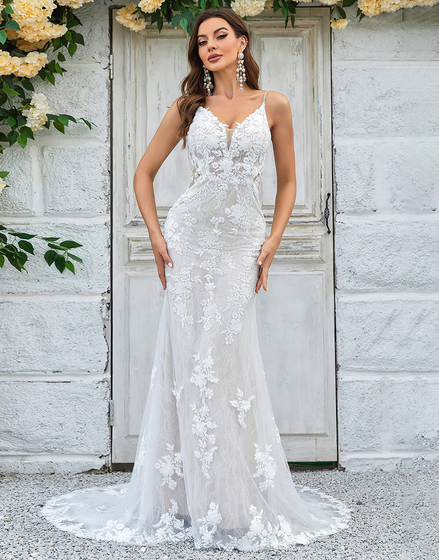 Luolandi Ivory Mermaid Lace Long Wedding Dress Beautiful Sexy