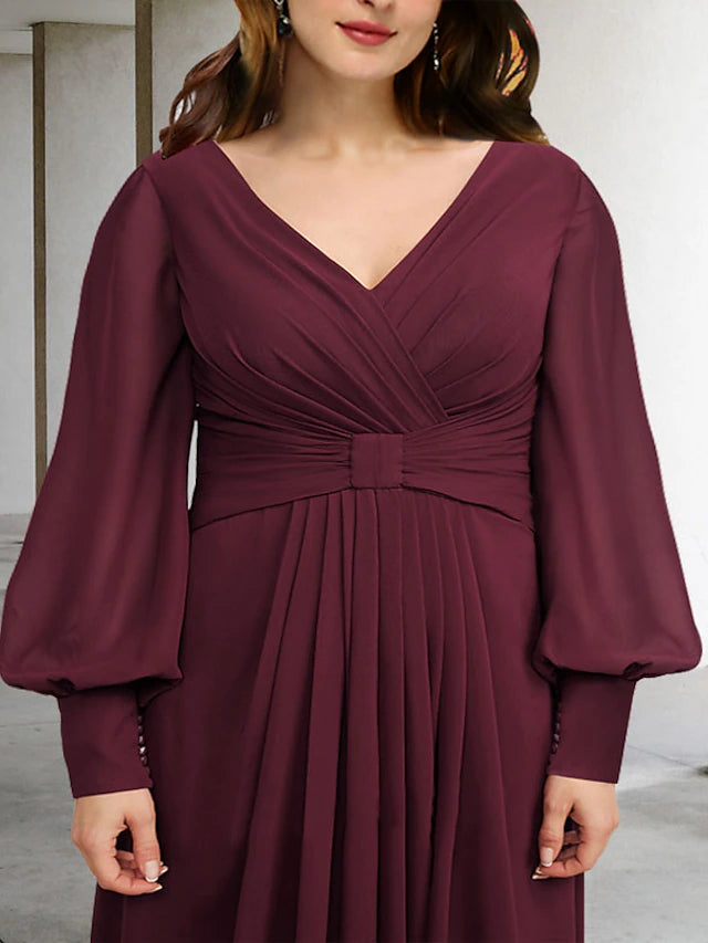 Luolandi A-Line Plus Size Curve Mother of the Bride Dresses Elegant Dress Formal Floor Length Short Sleeve Off Shoulder Chiffon with Pleats