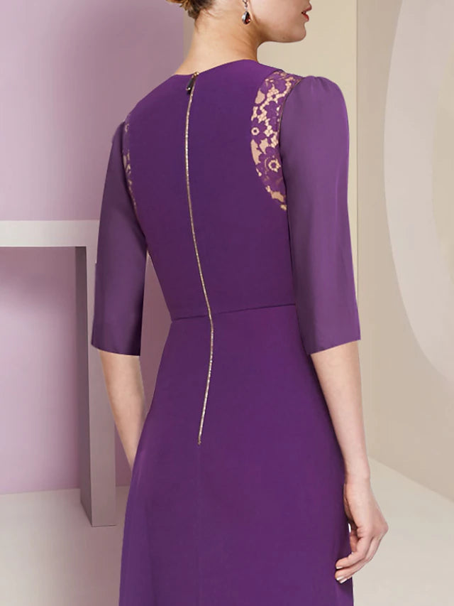 Luolandi A-Line Mother of the Bride Dress Formal Elegant Scoop Neck Sweep / Brush Train Lace Fabric Half Sleeve