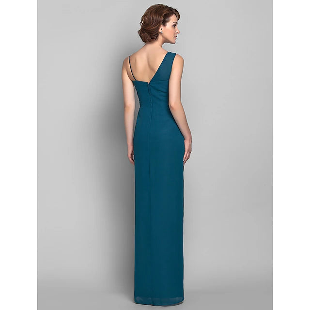 Luolandi Sheath / Column Mother of the Bride Dress Furcal One Shoulder Floor Length Chiffon Sleeveless