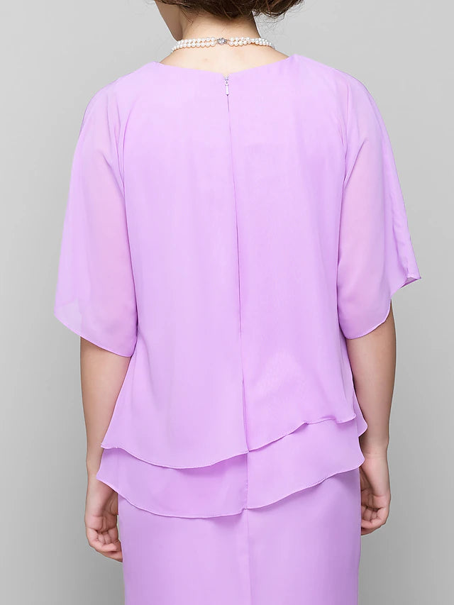 Luolandi Mermaid / Trumpet Mother of the Bride Dress Elegant Scoop Neck Floor Length Chiffon Half Sleeve