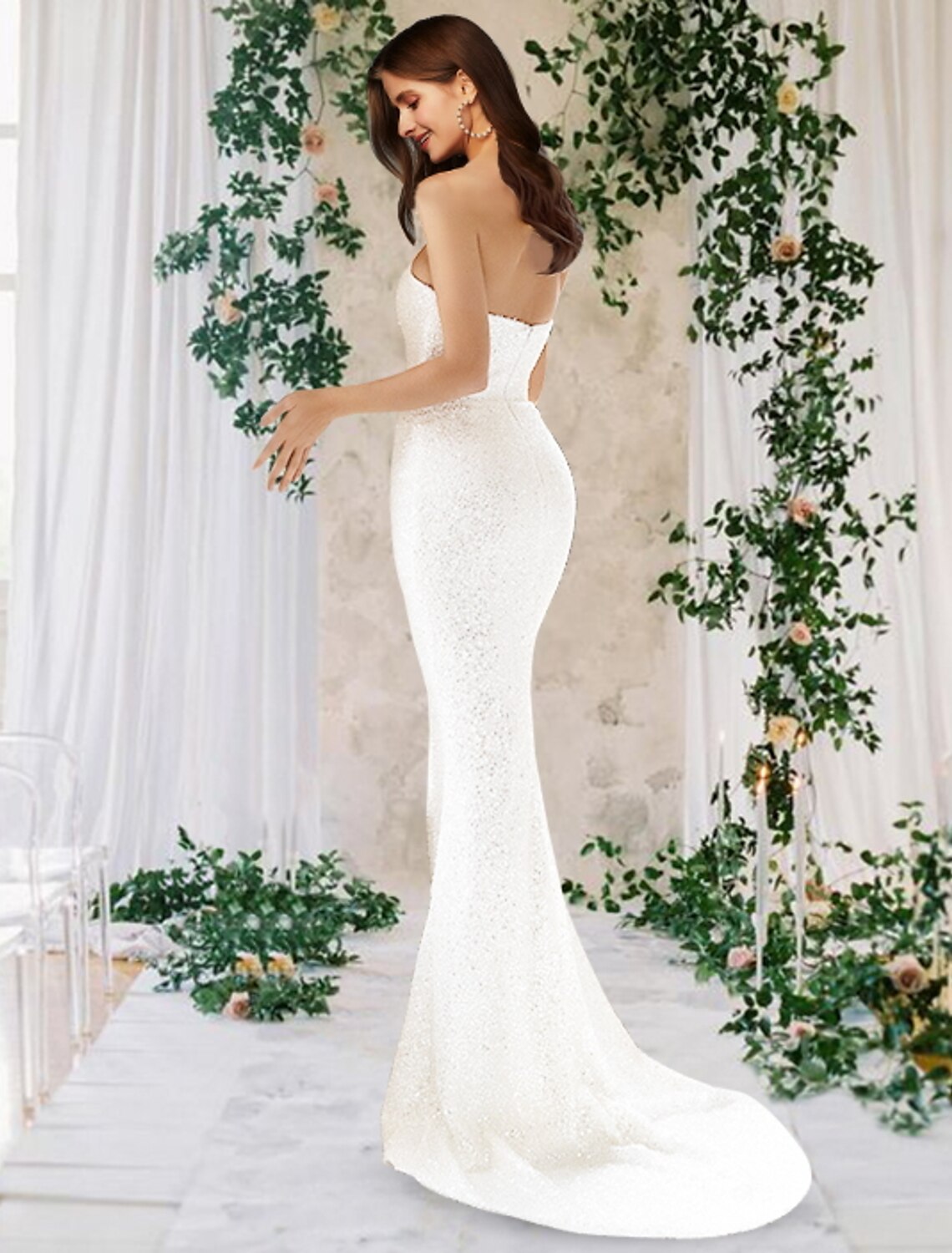 Luolandi Engagement Sparkle & Shine Formal Wedding Dresses Mermaid / Trumpet One Shoulder Sleeveless Court Train Satin Bridal Gowns