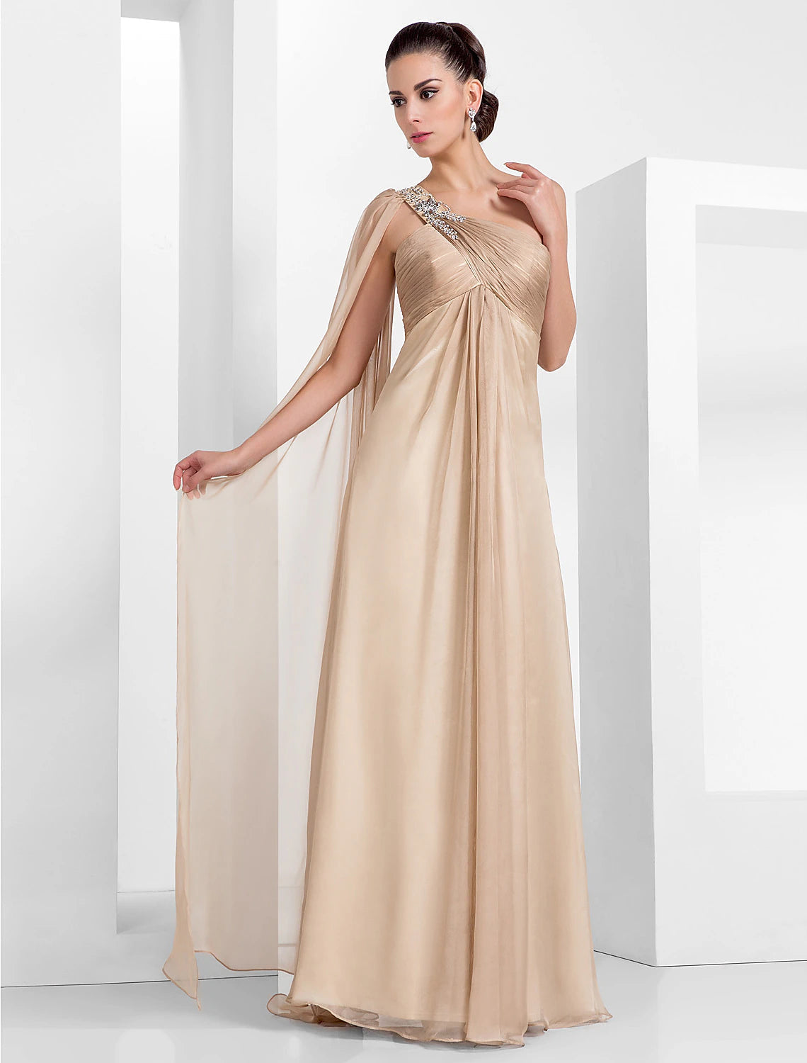 Luolandi Sheath / Column Elegant Formal Evening Black Tie Gala Dress One Shoulder Sleeveless Floor Length Chiffon with Criss