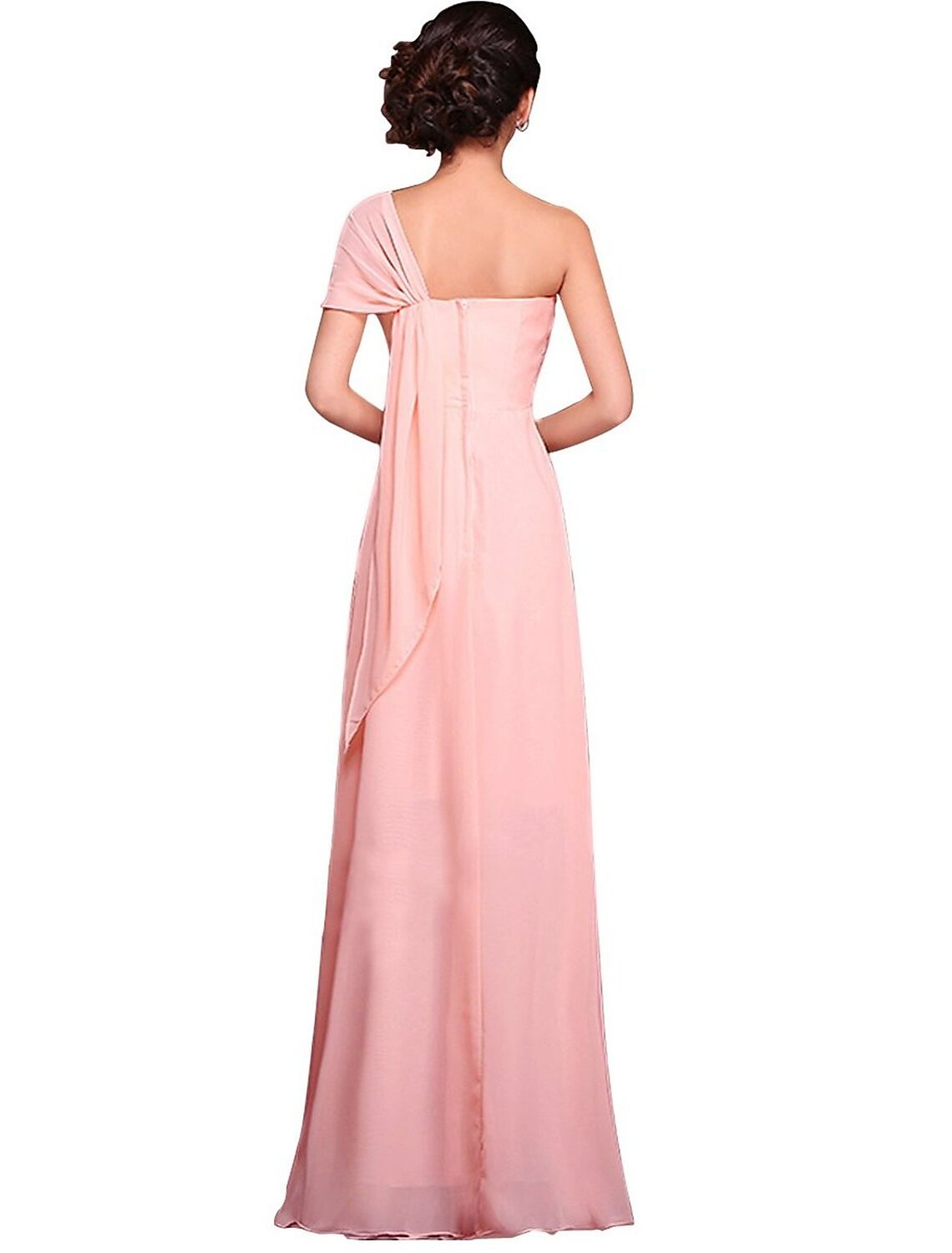 Luolandi Sheath / Column Evening Gown Beautiful Back Dress Wedding Guest Floor Length Short Sleeve One Shoulder Chiffon