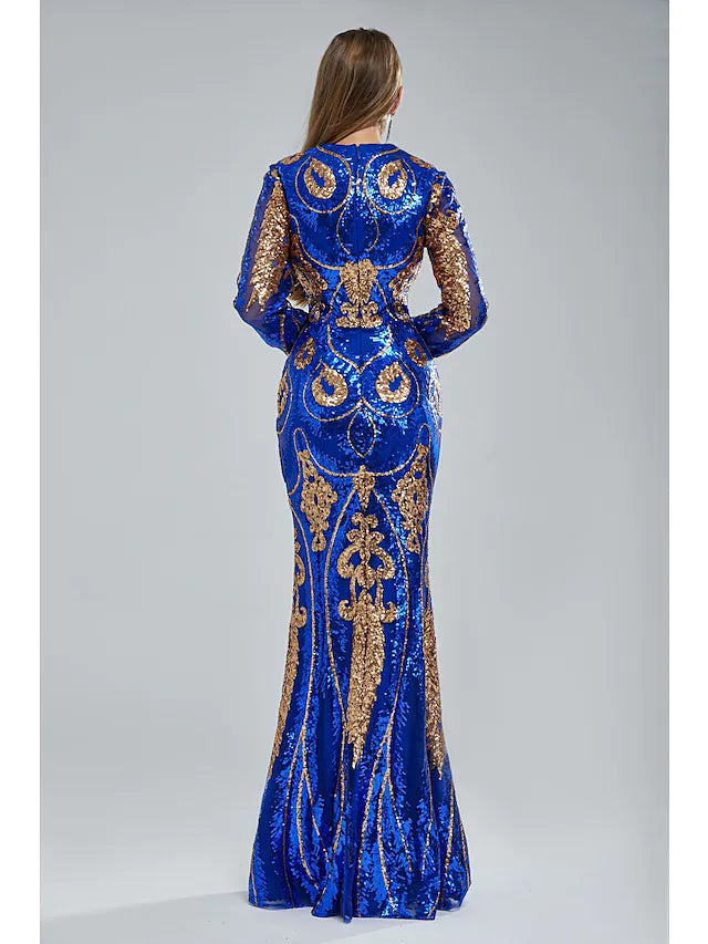 Luolandi Mermaid / Trumpet Evening Gown Elegant Dress Engagement Chapel Train Short Sleeve Jewel Neck Sequined