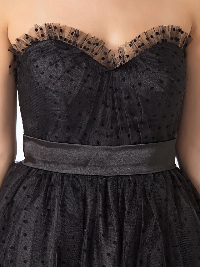 Luolandi Ball Gown Little Black Dress Dress Holiday Tea Length Sleeveless Sweetheart Tulle with Sash