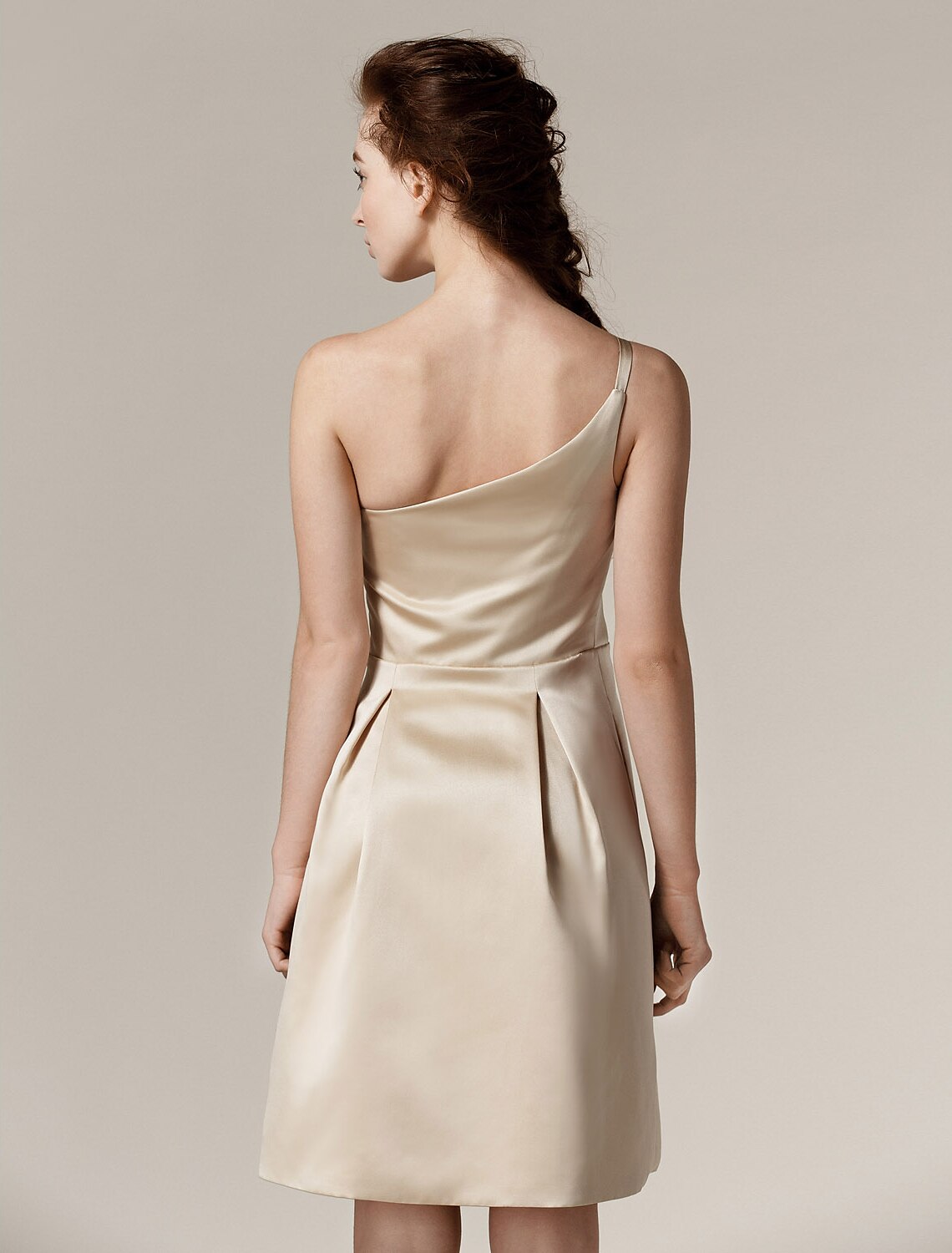 Luolandi A-Line One Shoulder Knee Length Satin Bridesmaid Dress with Draping