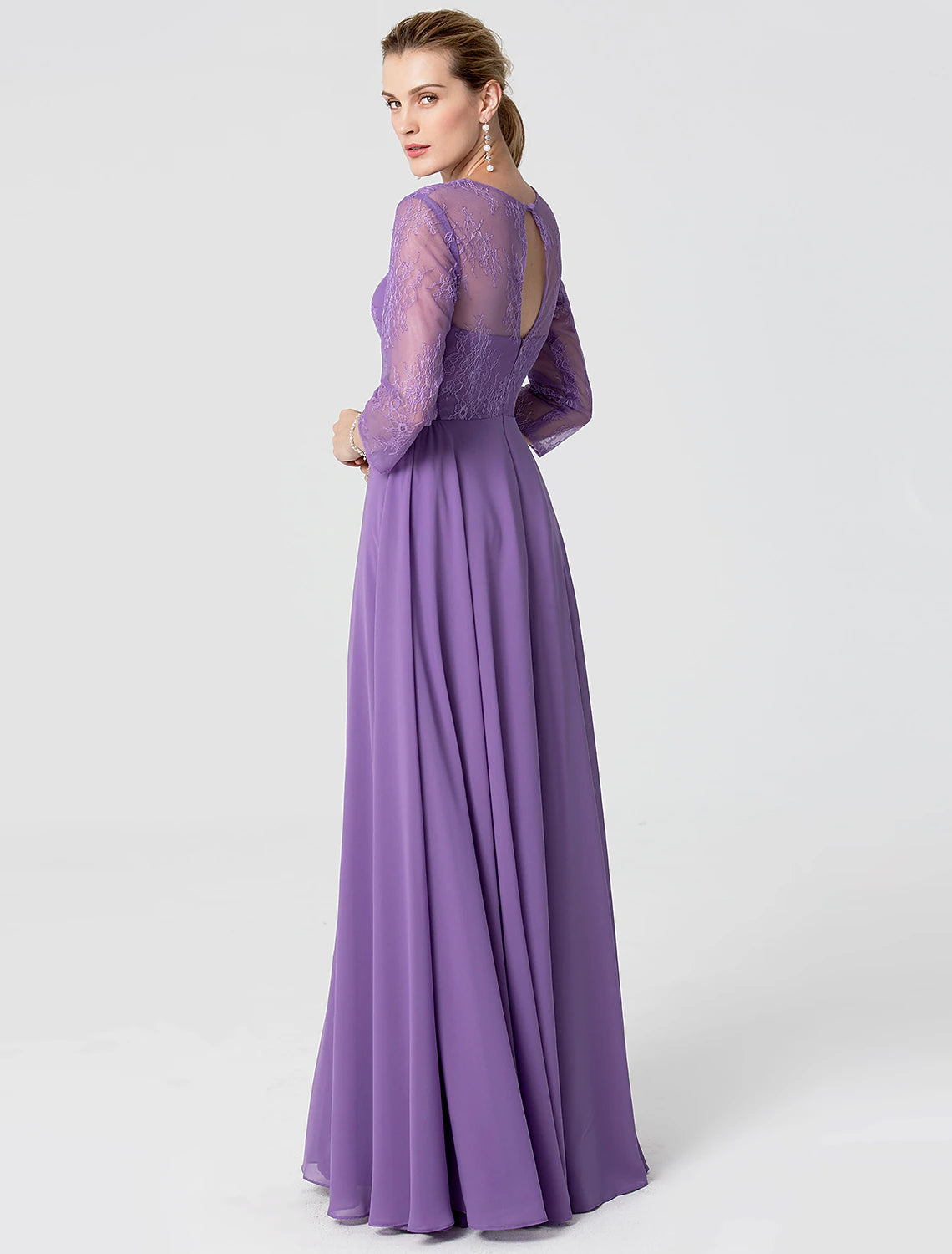 Luolandi A-Line Elegant Holiday Cocktail Party Formal Evening Dress V Neck 3/4 Length Sleeve Floor Length Chiffon Lace with Sash / Ribbon Beading