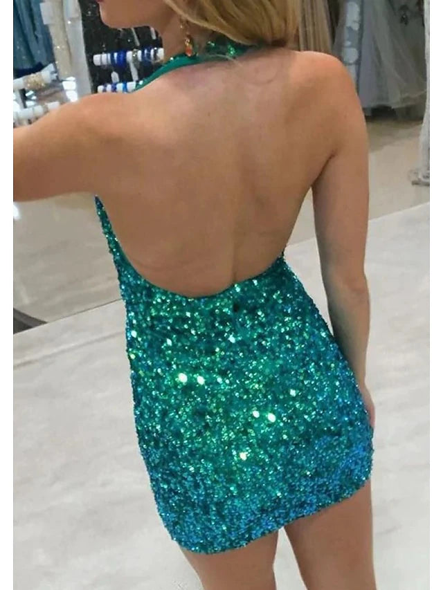Luolandi Mermaid / Trumpet Party Dresses Sexy Dress Cocktail Party Short / Mini Sleeveless V Neck Sequined Backless