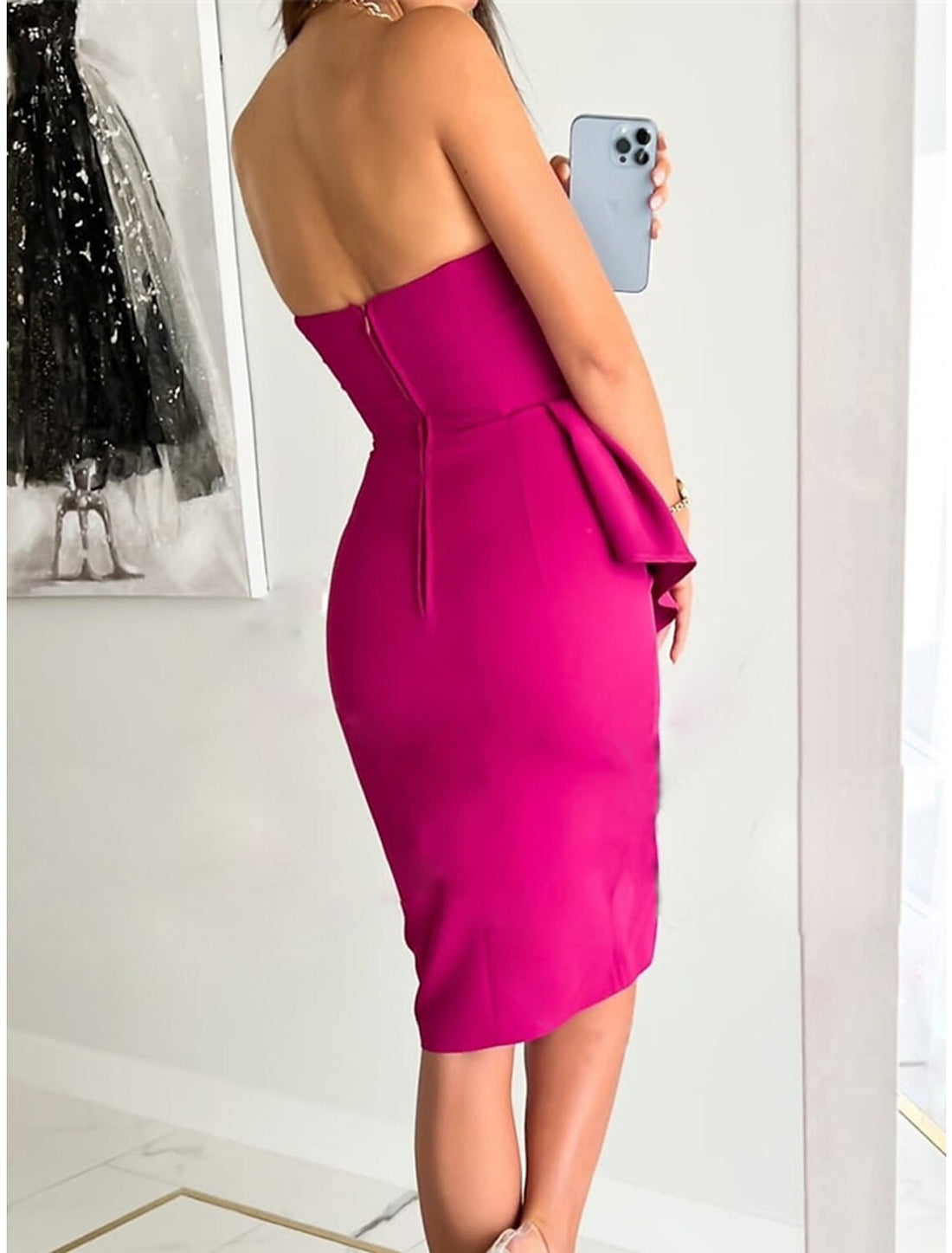 Luolandi Women's Party Dress Cocktail Dress Wedding Guest Dress Mini Dress Blue Green Sleeveless Pure Color Ruched Spring Fall Winter Strapless Fashion