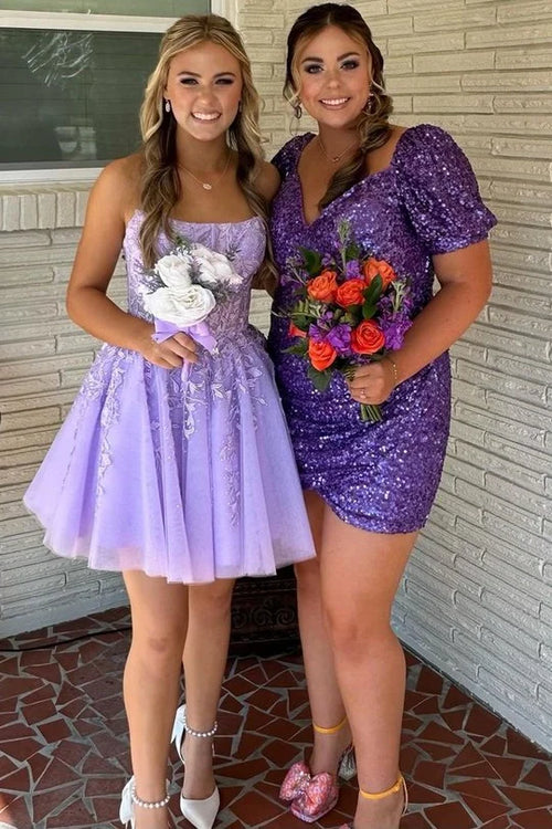 Luolandi A-Line Tulle Lace Homecoming Dress with Appliques Off Shoulder Beautiful