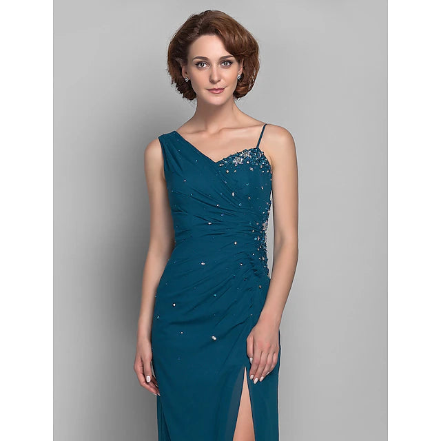 Luolandi Sheath / Column Mother of the Bride Dress Furcal One Shoulder Floor Length Chiffon Sleeveless