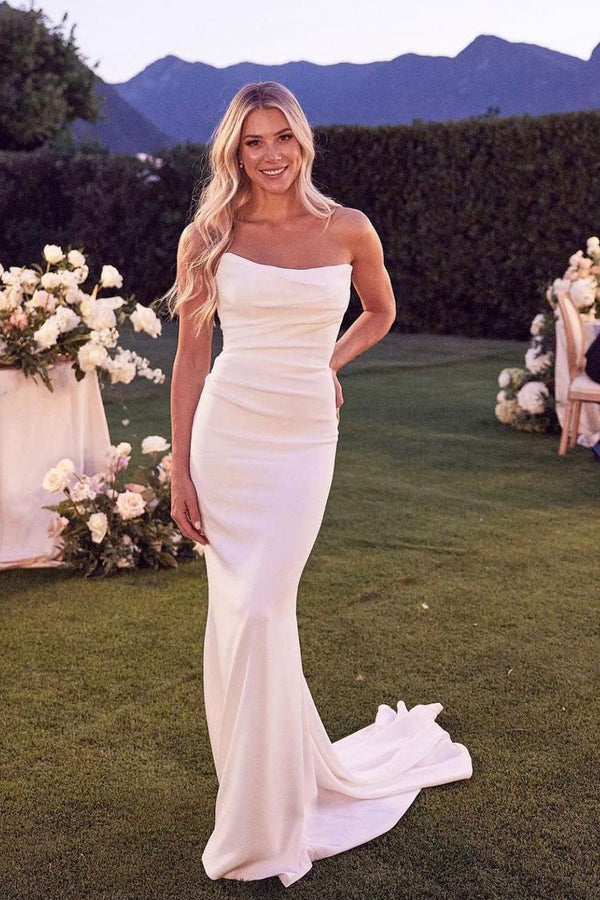 Luolandi Elegant Mermaid Strapless Satin Wedding Dresses with Train Off Shoulder