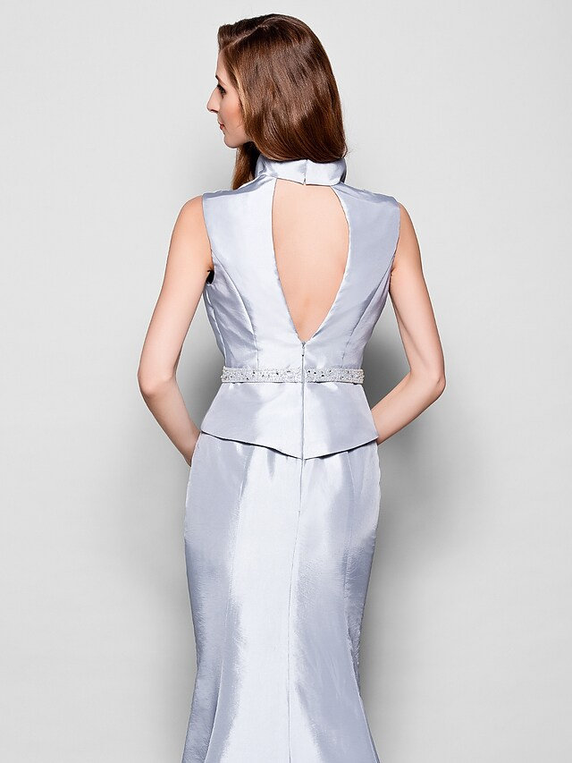 Luolandi Mother of the Bride Dress Queen Anne Taffeta Sleeveless with Sash Ribbon Beading Sky Blue